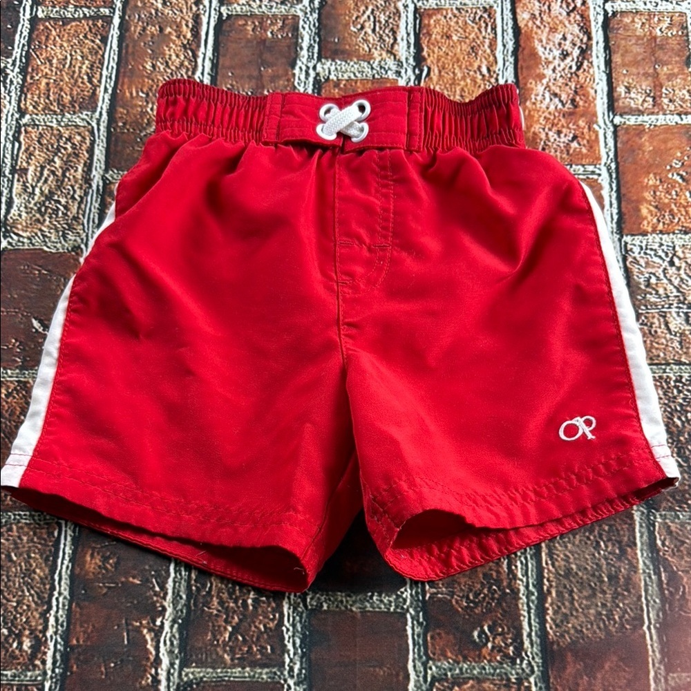 OP Red and White Swim Trunks Quick-Dry
